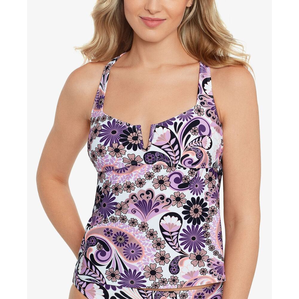 Salt + Cove Juniors' Printed V-Wire Tankini Top Swirl Twirl Paisley NWT Small